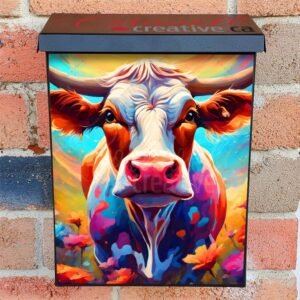 Colorful Farmhouse Cow Portrait Colonial Mailbox Cover