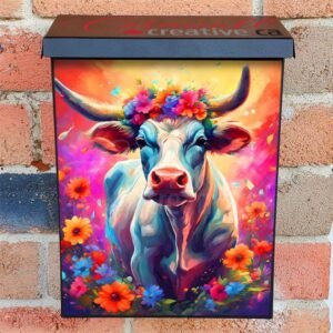 Farmhouse Cow with Flowers Colonial Mailbox Cover
