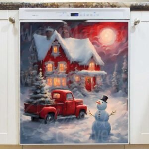 Christmas Red Truck at the Cottage Magnetic Dishwasher Door Cover