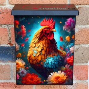 Farmhouse Rooster with Flowers Colonial Mailbox Cover