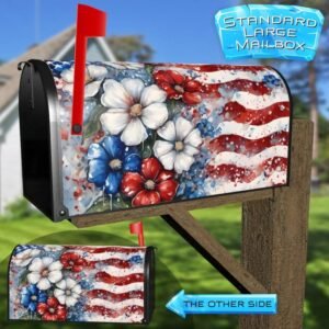 All American Flag and Flowers Rural Farm Mailbox Cover