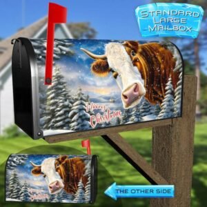 Farmhouse Cow Christmas Greeting Rural Farm Mailbox Cover