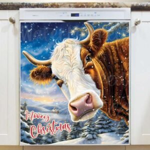 Farmhouse Cow Christmas Greeting Magnetic Dishwasher Door Cover
