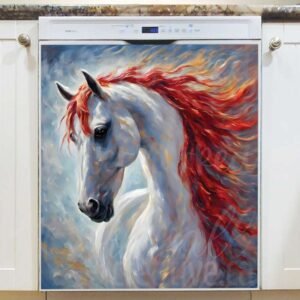 Beautiful White Stallion Portrait Magnetic Dishwasher Door Cover
