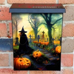 Halloween Witch in the Cemetery Colonial Mailbox Cover