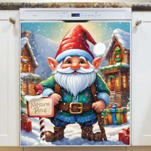 North Pole Christmas Gnome Magnetic Dishwasher Door Cover