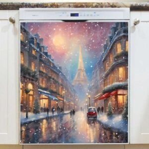 Snowy Day in Paris Magnetic Dishwasher Door Cover