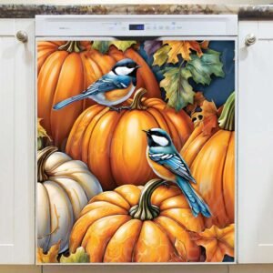Little Chickadees and Pumpkins Magnetic Dishwasher Door Cover