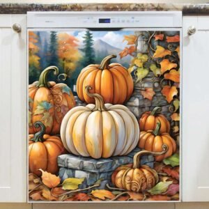 Pumpkins Beside the Fence Magnetic Dishwasher Door Cover