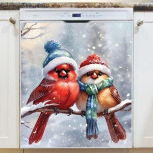 Adorable Christmas Cardinal Couple Magnetic Dishwasher Door Cover