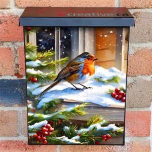 Little Christmas Robin at the Window Colonial Mailbox Cover