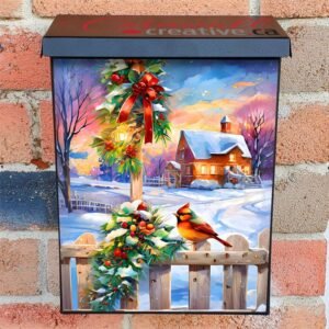 Little Christmas Bird on the Fence Colonial Mailbox Cover