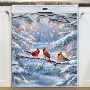 Winter Cardinals on the Tree Magnetic Dishwasher Door Cover