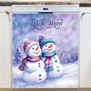 Happy Snowmen Couple Magnetic Dishwasher Door Cover