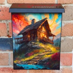 Little Log Cabin in the Mountains  Colonial Mailbox Cover