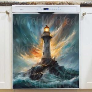 Lighthouse in the Stormy Sea Magnetic Dishwasher Door Cover