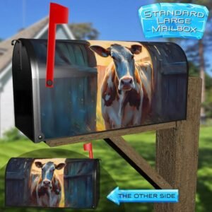 Curious Cow at the Door Rural Farm Mailbox Cover