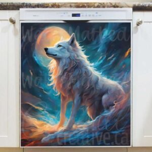 White Wolf and Full Moon Magnetic Dishwasher Door Cover