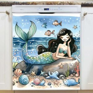 Cute Relaxing Mermaid Magnetic Dishwasher Door Cover