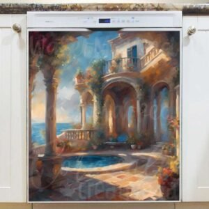 Summer Villa by the Sea Magnetic Dishwasher Door Cover
