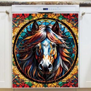 Stained Glass Horse Portrait Magnetic Dishwasher Door Cover