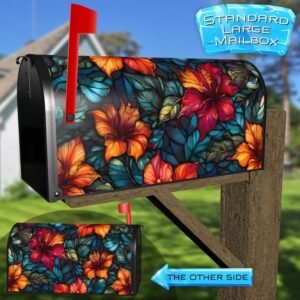 Stained  Glass Hibiscus Flowers Rural Farm Mailbox Cover