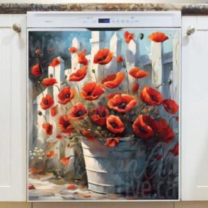 Poppies Beside the Fence Magnetic Dishwasher Door Cover