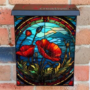 Stained Glass Poppies Colonial Mailbox Cover