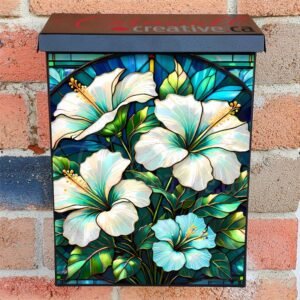 Stained Glass Hibiscus Flowers Colonial Mailbox Cover