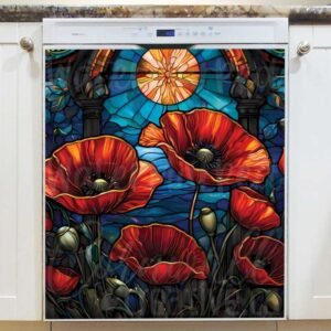 Stained Glass Poppies in the Sunset Magnetic Dishwasher Door Cover