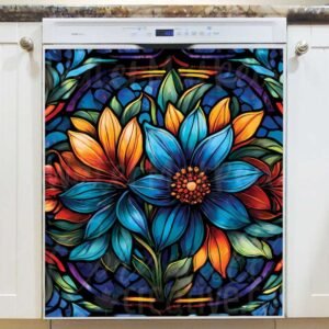 Colorful Stained Glass Flowers Magnetic Dishwasher Door Cover