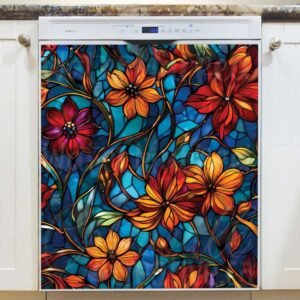 Cute Stained Glass Flowers Magnetic Dishwasher Door Cover