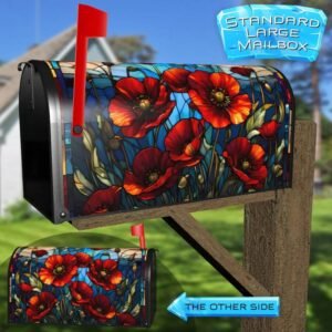 Stained Glass Poppy Field Rural Farm Mailbox Cover