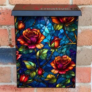 Stained Glass Rose Garden 2 Colonial Mailbox Cover