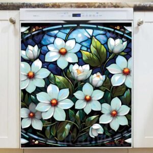 Stained Glass Jasmine Flowers Magnetic Dishwasher Door Cover