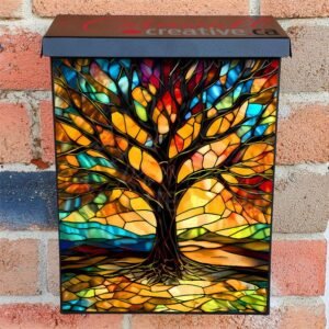 Stained Glass Tree in the Sunset Colonial Mailbox Cover