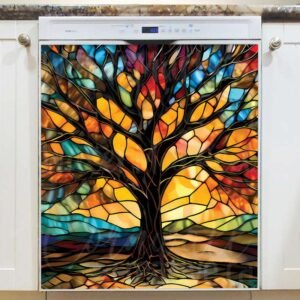 Stained Glass Tree in the Sunset Magnetic Dishwasher Door Cover