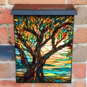 Stained Glass Summer Willow Tree Colonial Mailbox Cover