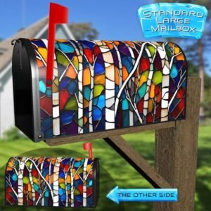Stained Glass White Birch Trees Rural Farm Mailbox Cover