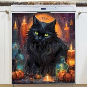 Black Cat and Candles Magnetic Dishwasher Door Cover
