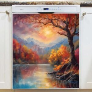 Beautiful Autumn Tree by the Lake Magnetic Dishwasher Door Cover