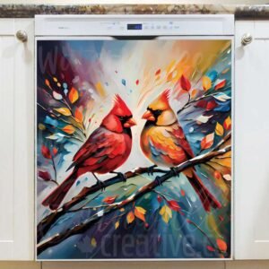 Cardinal Couple on the Tree Magnetic Dishwasher Door Cover