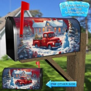 Little Red Truck and Snowman Rural Farm Mailbox Cover