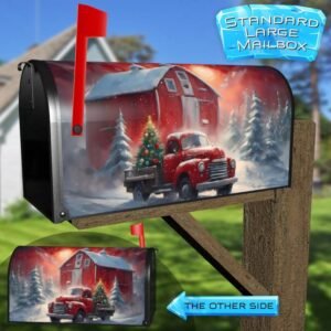 Red Truck with Christmas Tree Rural Farm Mailbox Cover