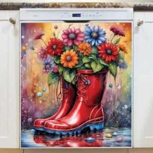 Rain Boots with Flowers Magnetic Dishwasher Door Cover