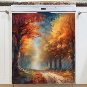 Autumn Forest Road Magnetic Dishwasher Door Cover