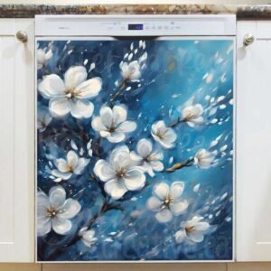 Blooming White Blossoms Magnetic Dishwasher Door Cover