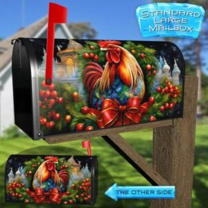 Pretty Christmas Rooster Rural Farm Mailbox Cover