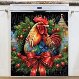 Pretty Christmas Rooster Magnetic Dishwasher Door Cover