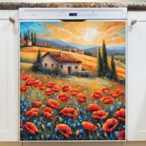 Beautiful Tuscan Villa with Poppies Magnetic Dishwasher Door Cover